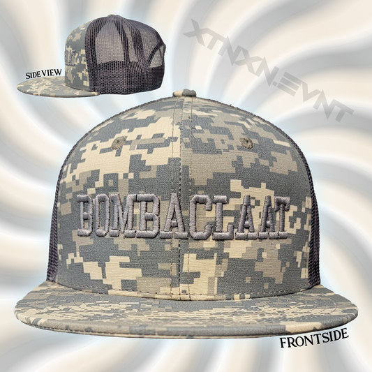 "BOMBACLAAT" 3D Embroidery Digital Camo Trucker