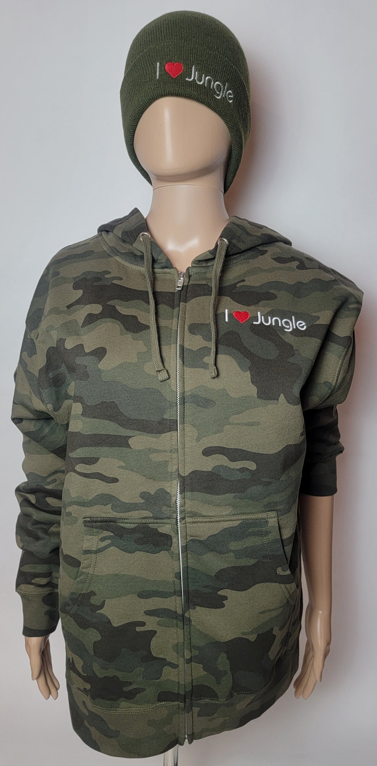 "I ❤️ JUNGLE" - Heavyweight Forest Camo Zipper Hoodie