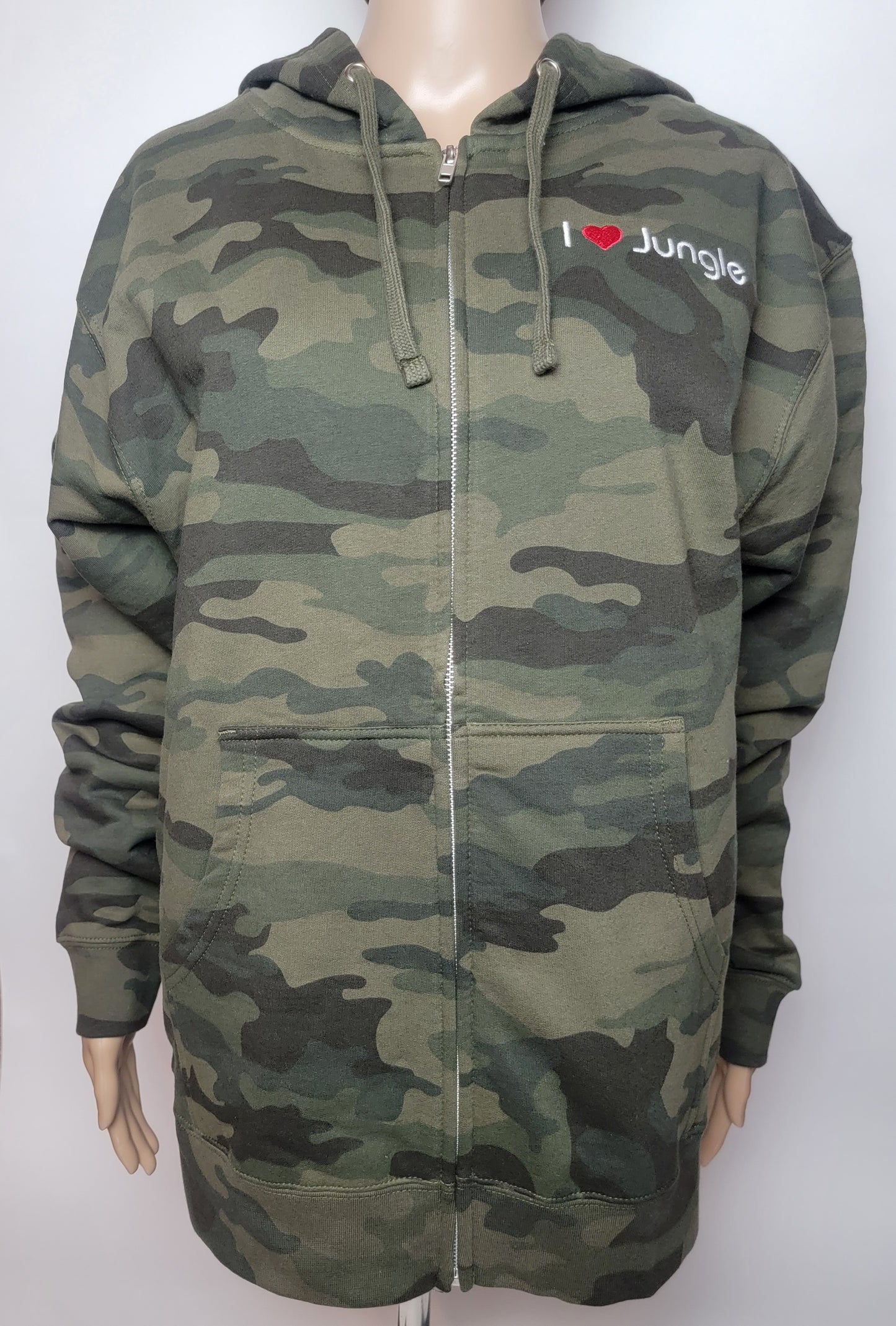 "I ❤️ JUNGLE" - Heavyweight Forest Camo Zipper Hoodie