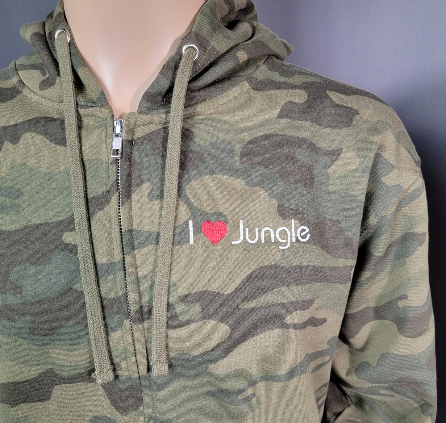 "I ❤️ JUNGLE" - Heavyweight Forest Camo Zipper Hoodie